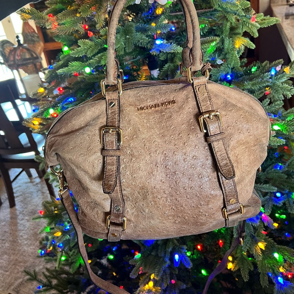 Michael Kors Bedford Ostrich Bowling Satchel- Rare